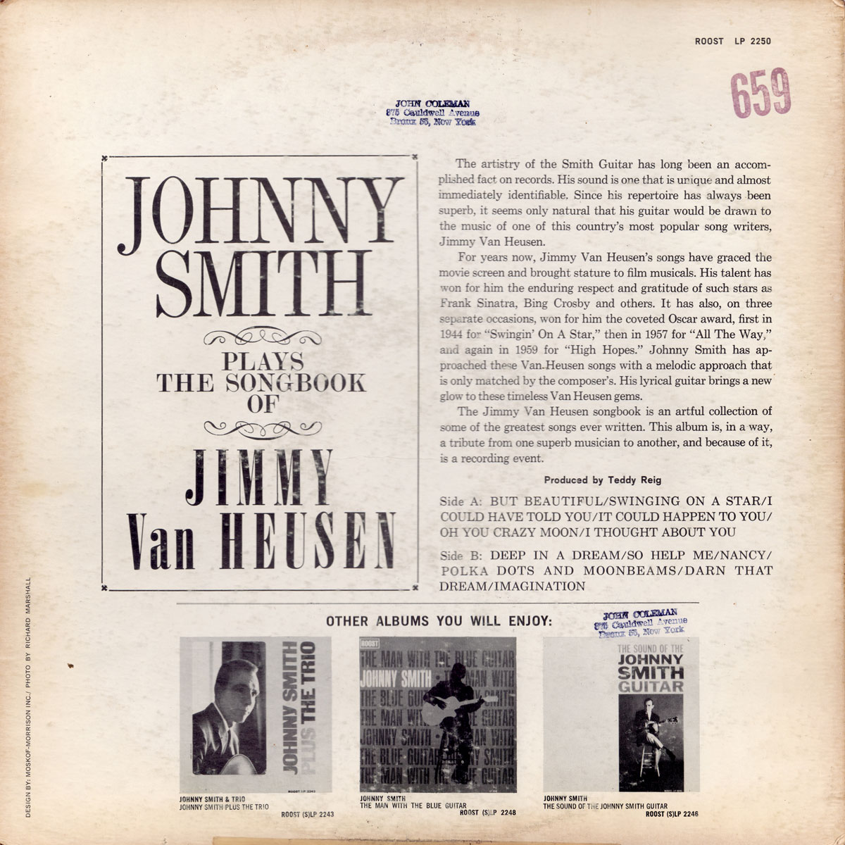 Johnny Smith - Plays The Songbook Of Jimmy Van Heusen - Back cover